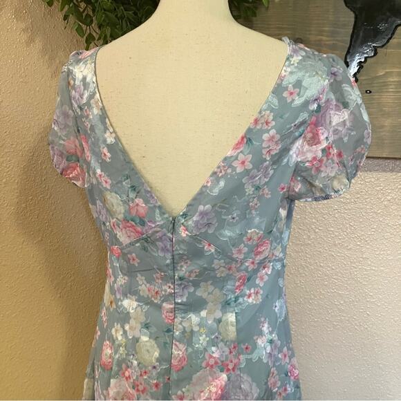 NWOT Lulus Elegant Personality Slate Blue Floral Burnout Midi Dress - Picture 6 of 10